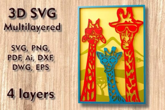 Download Three Giraffes 3D SVG Multilayer Files - Multilayer Collection